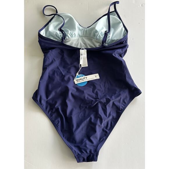 CUPSHE‎ One Piece Navy Blue Ruched Adjustable Straps Swimsuit Size Large NWT - Picture 7 of 9